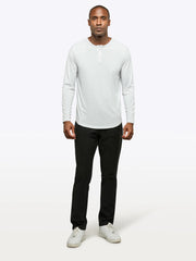 AO Long Sleeve Henley Curve-Hem | White Signature-fit PYCA Pro®