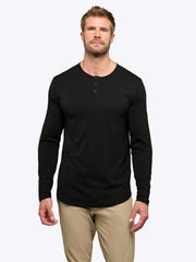 AO Long Sleeve Henley Curve-Hem | Black Signature-fit PYCA Pro®