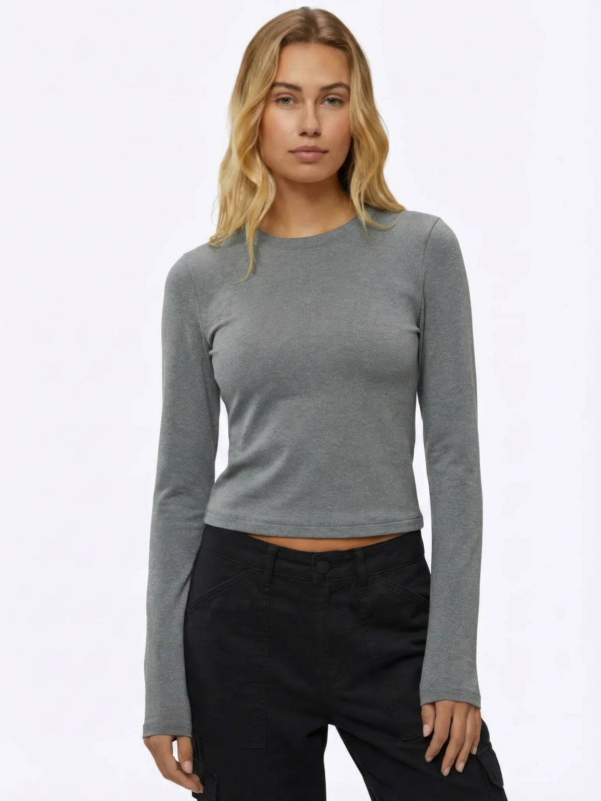 Long Sleeve Tomboy Tee | Heather Grey Slim-fit Tomboy-Cotton™