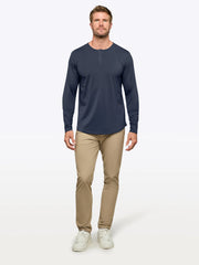 AO Long Sleeve Henley Curve-Hem | Pacific Blue Signature-fit PYCA Pro®