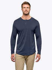 AO Long Sleeve Henley Curve-Hem | Pacific Blue Signature-fit PYCA Pro®